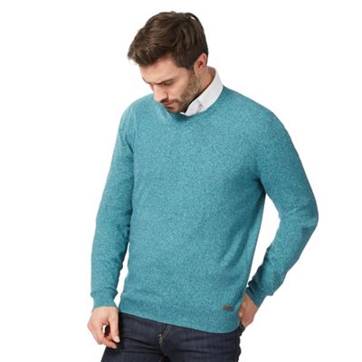 Big and tall turquoise marl v neck jumper